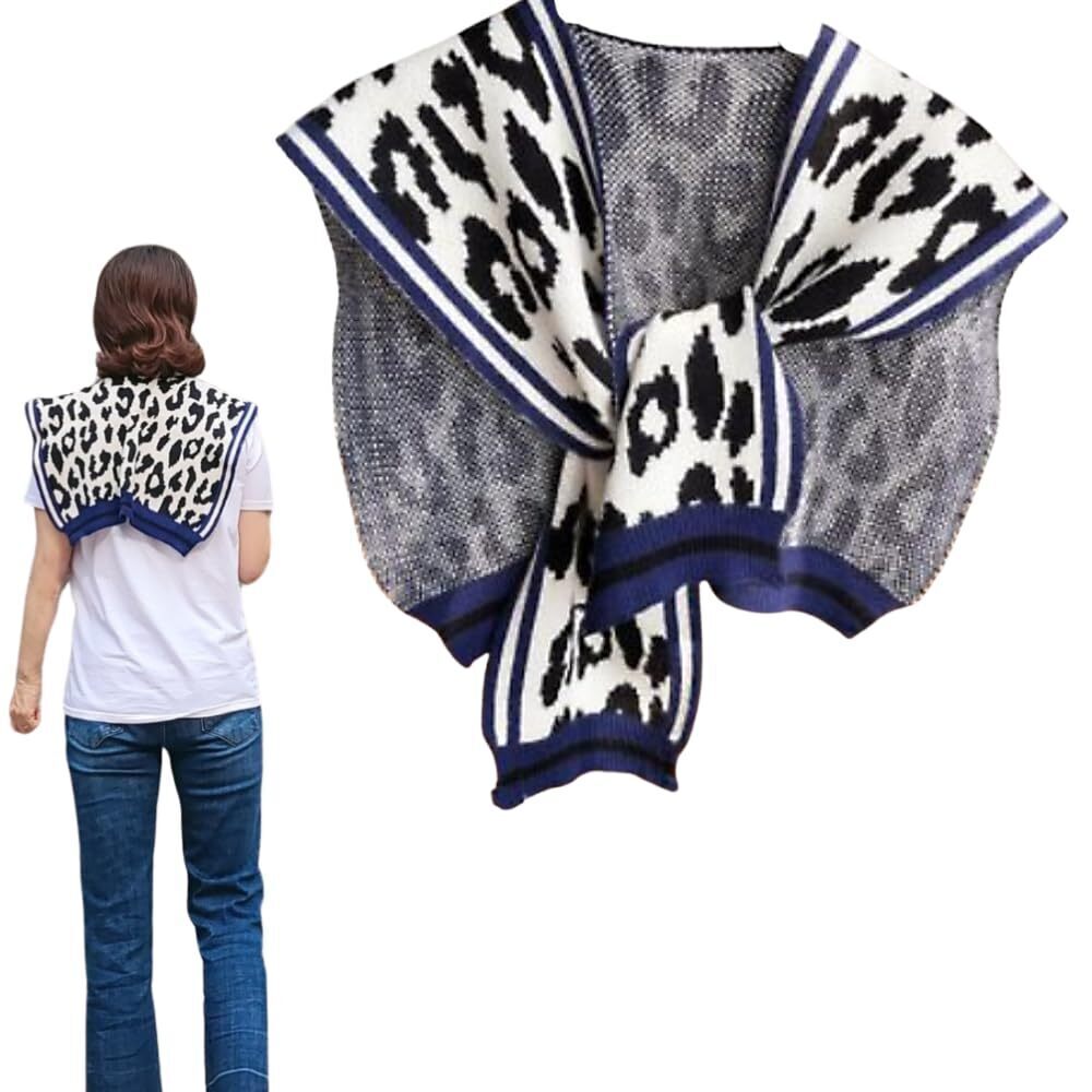 8947 Leopard Color Block Knit Poncho Cape- Women's Blanket Shawl